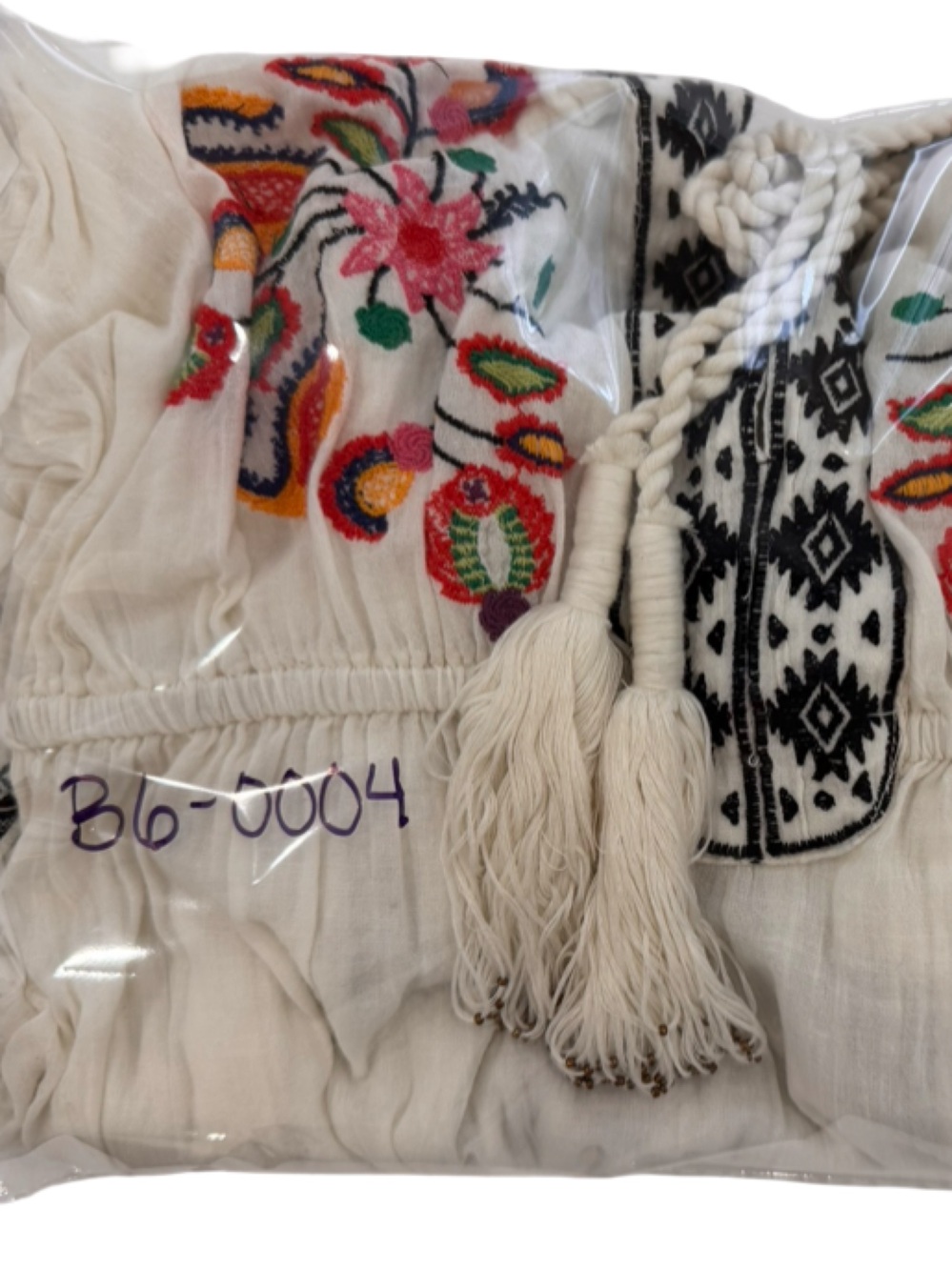 Sundance Cream Embroidered V-Neck Tassel Beach Dress Coverup - Picture 10 of 14